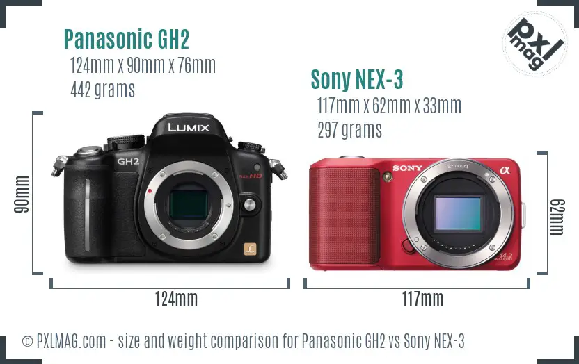 Panasonic GH2 vs Sony NEX-3 size comparison Panasonic GH2 vs Sony NEX-3 size comparison