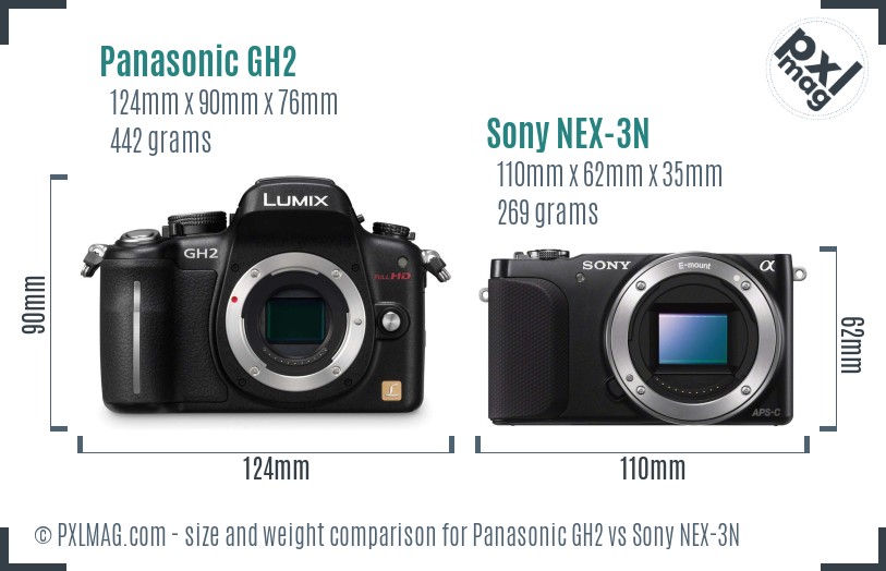 Panasonic GH2 vs Sony NEX-3N size comparison Panasonic GH2 vs Sony NEX-3N size comparison