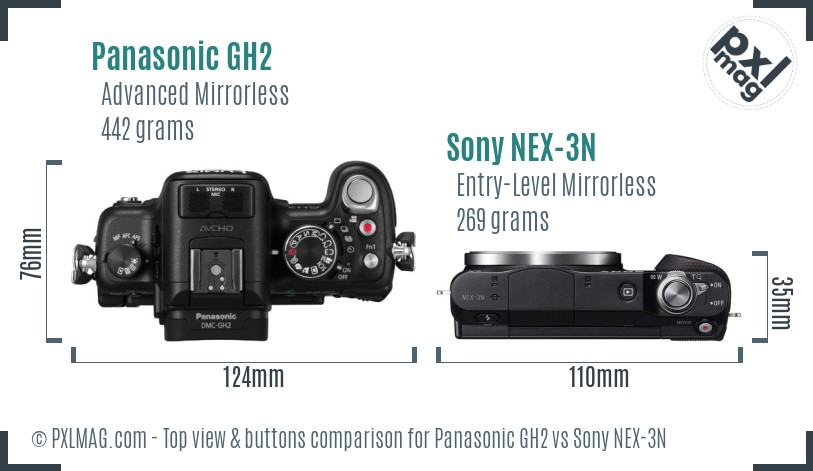 Panasonic GH2 vs Sony NEX-3N top view buttons comparison