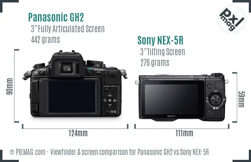 Panasonic GH2 vs Sony NEX-5R Screen and Viewfinder comparison