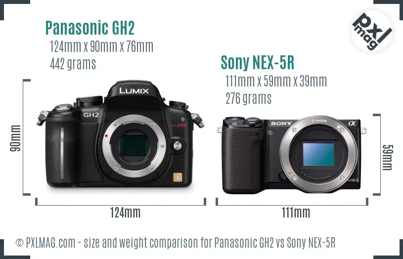 Panasonic GH2 vs Sony NEX-5R size comparison