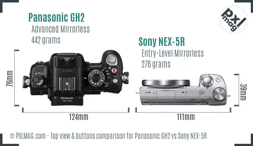 Panasonic GH2 vs Sony NEX-5R top view buttons comparison