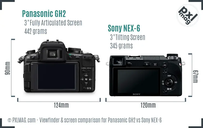 Panasonic GH2 vs Sony NEX-6 Screen and Viewfinder comparison Panasonic GH2 vs Sony NEX-6 Screen and Viewfinder comparison