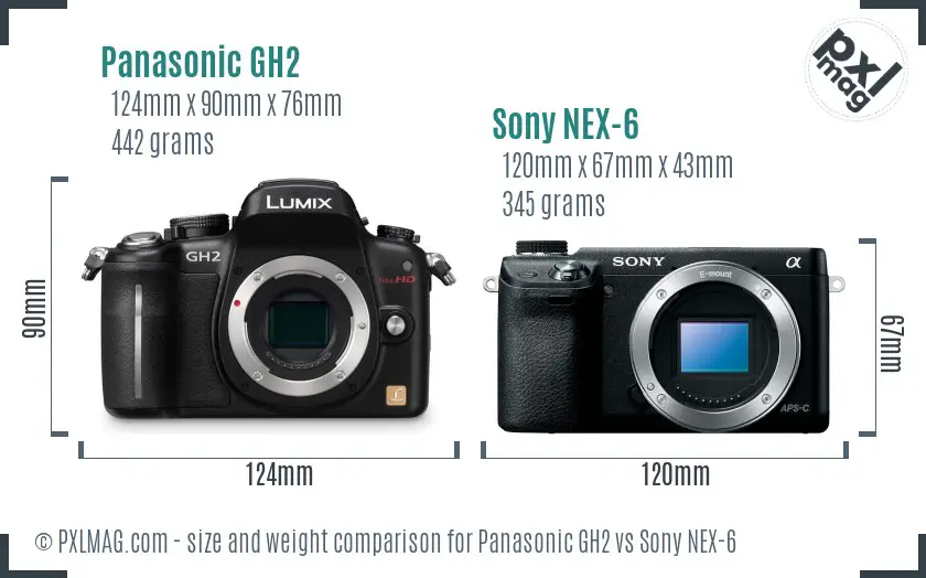 Panasonic GH2 vs Sony NEX-6 size comparison Panasonic GH2 vs Sony NEX-6 size comparison