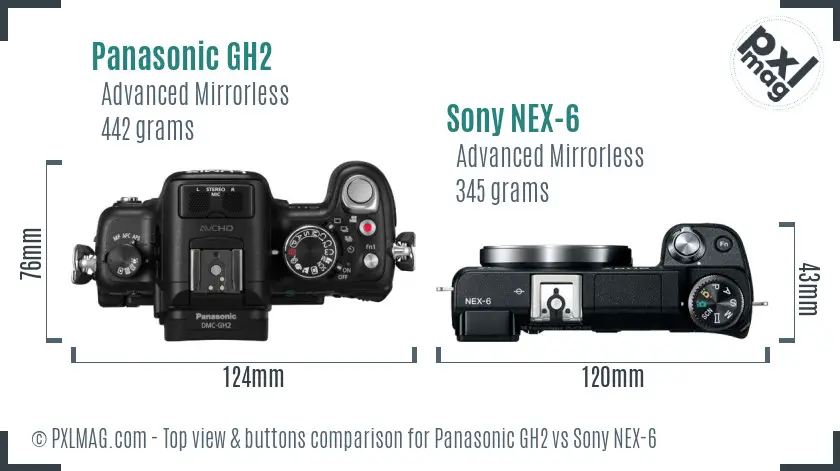 Panasonic GH2 vs Sony NEX-6 top view buttons comparison Panasonic GH2 vs Sony NEX-6 top view buttons comparison