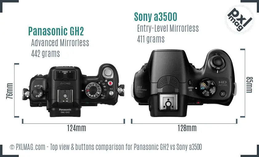 Panasonic GH2 vs Sony a3500 top view buttons comparison