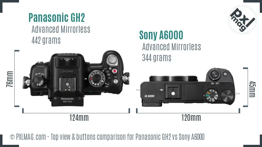Panasonic GH2 vs Sony A6000 top view buttons comparison