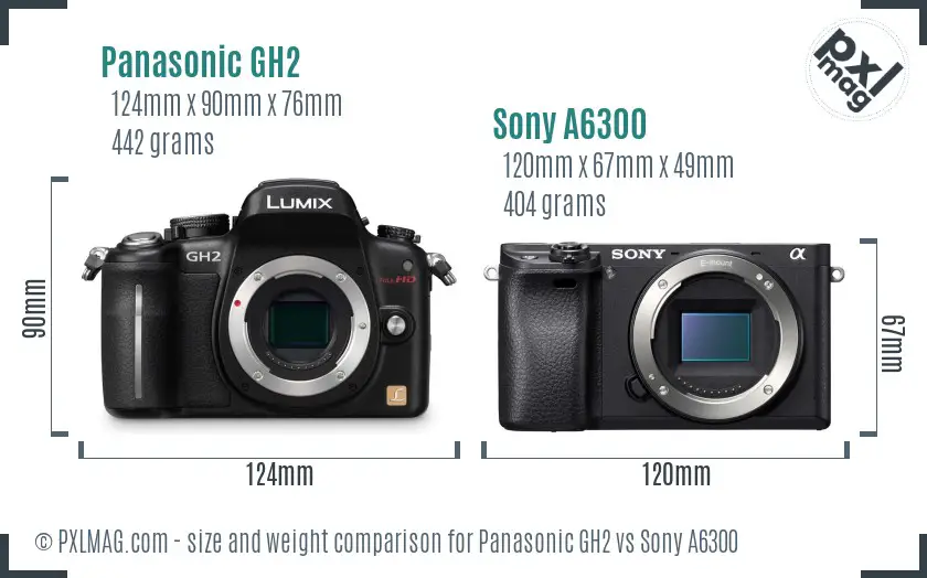 Panasonic GH2 vs Sony A6300 size comparison