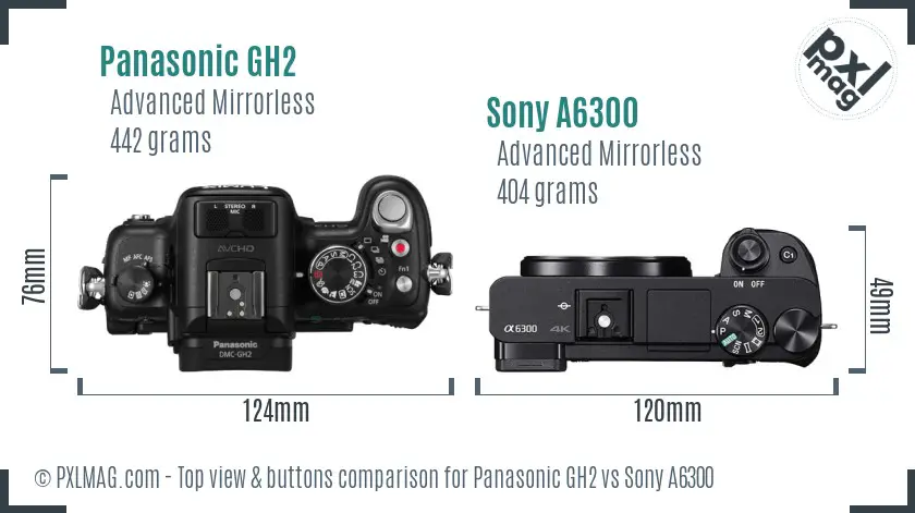 Panasonic GH2 vs Sony A6300 top view buttons comparison