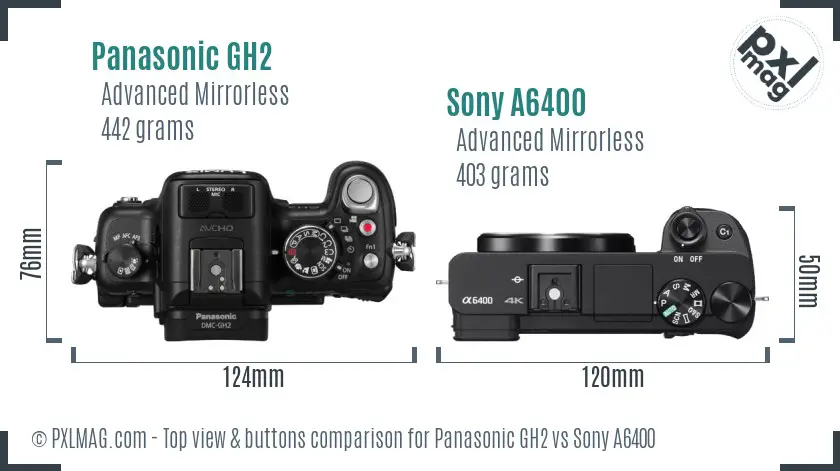 Panasonic GH2 vs Sony A6400 top view buttons comparison