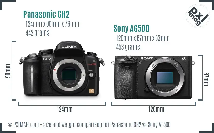 Panasonic GH2 vs Sony A6500 size comparison