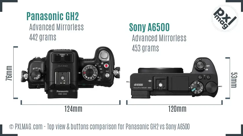 Panasonic GH2 vs Sony A6500 top view buttons comparison