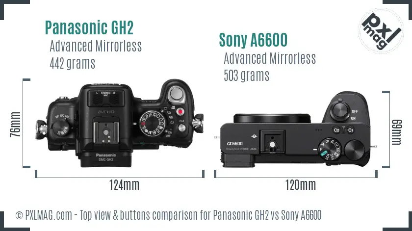 Panasonic GH2 vs Sony A6600 top view buttons comparison