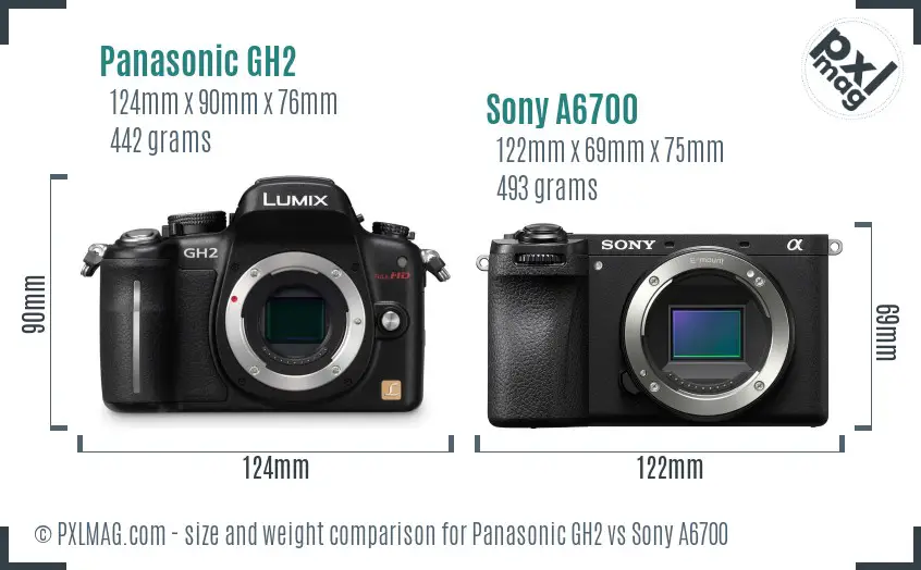Panasonic GH2 vs Sony A6700 size comparison