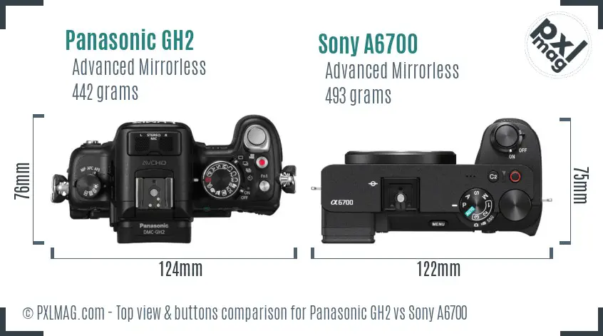 Panasonic GH2 vs Sony A6700 top view buttons comparison