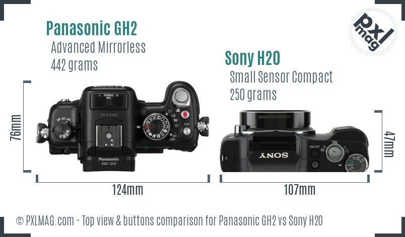 Panasonic GH2 vs Sony H20 top view buttons comparison