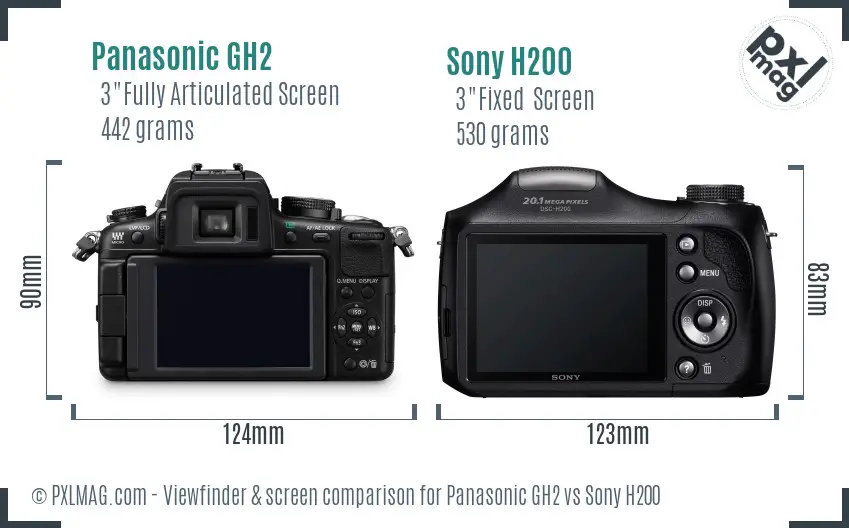 Panasonic GH2 vs Sony H200 Screen and Viewfinder comparison