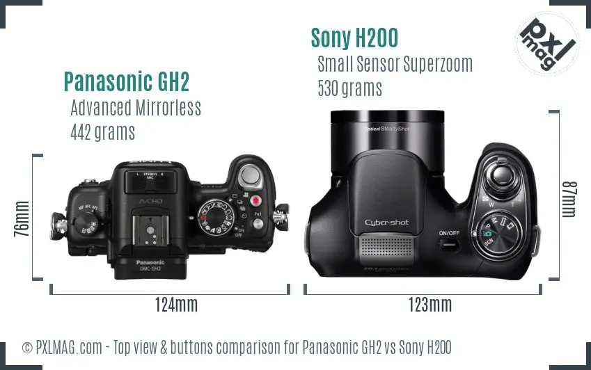Panasonic GH2 vs Sony H200 top view buttons comparison
