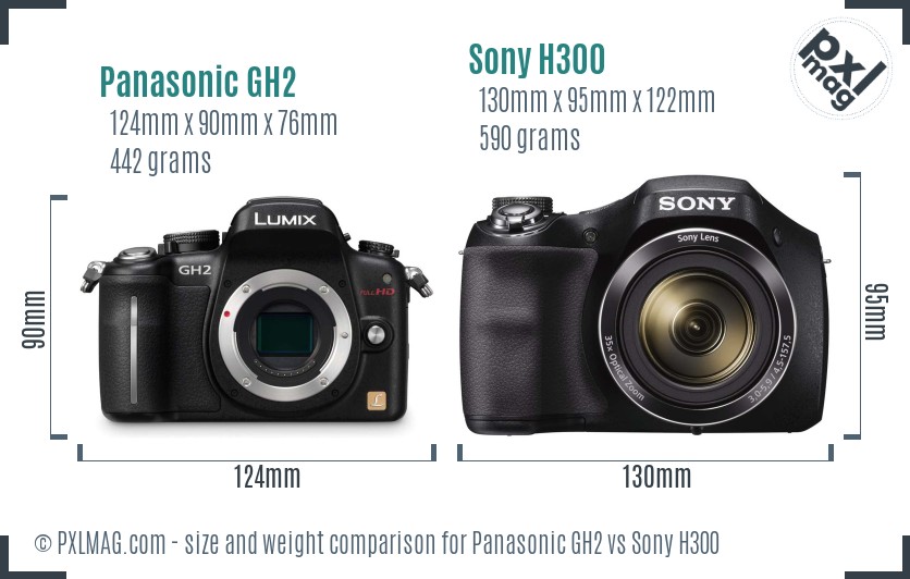 Panasonic GH2 vs Sony H300 size comparison Panasonic GH2 vs Sony H300 size comparison