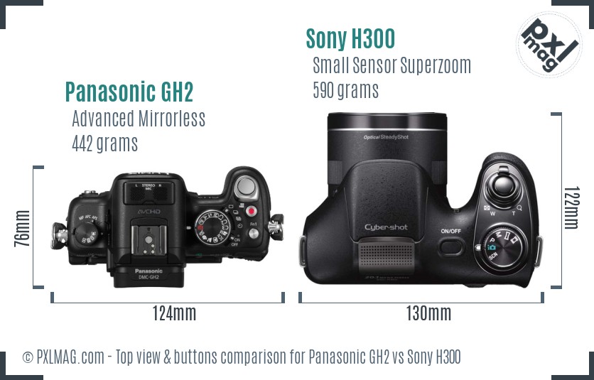 Panasonic GH2 vs Sony H300 top view buttons comparison