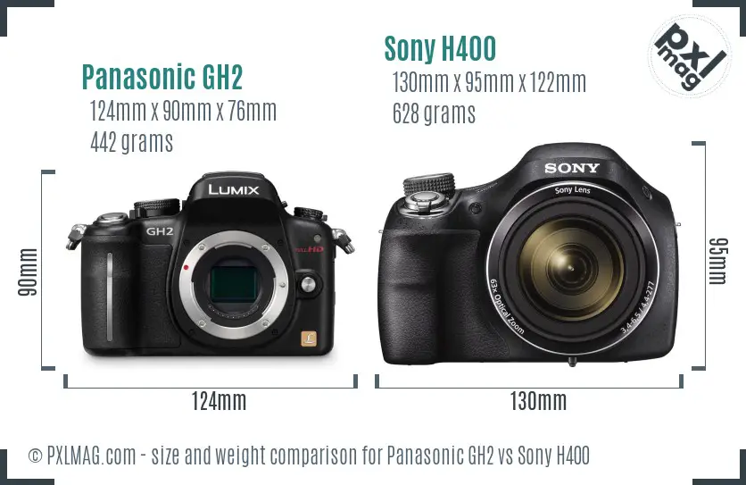 Panasonic GH2 vs Sony H400 size comparison Panasonic GH2 vs Sony H400 size comparison