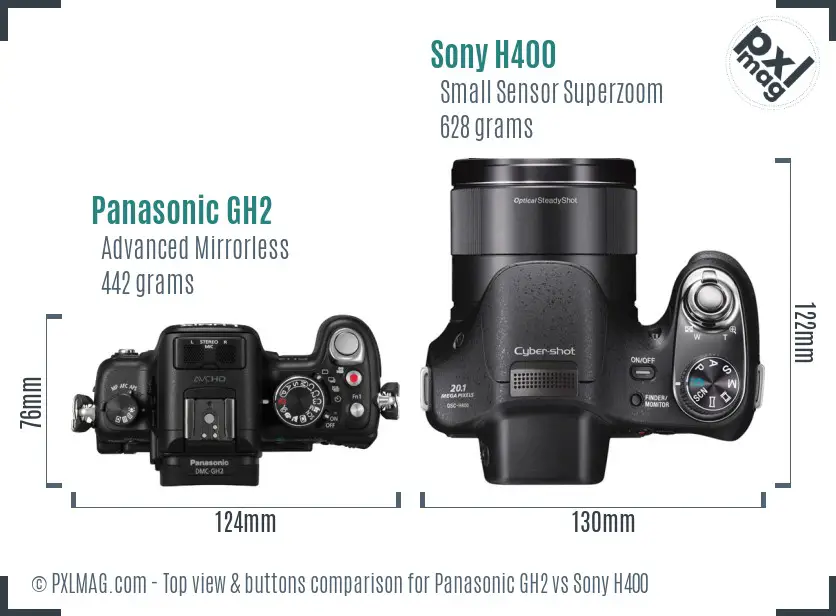 Panasonic GH2 vs Sony H400 top view buttons comparison Panasonic GH2 vs Sony H400 top view buttons comparison