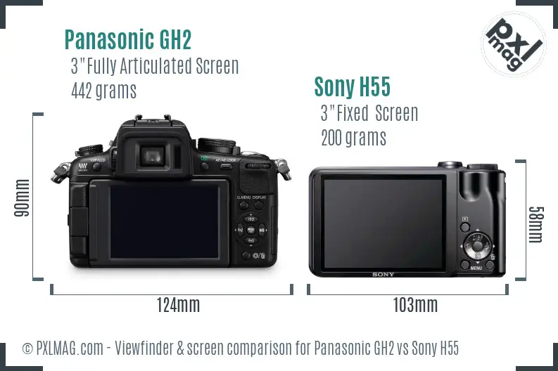 Panasonic GH2 vs Sony H55 Screen and Viewfinder comparison