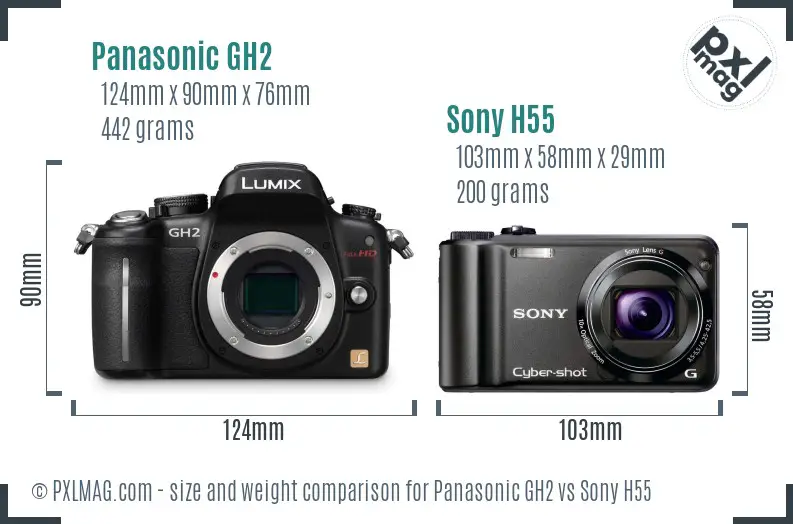 Panasonic GH2 vs Sony H55 size comparison