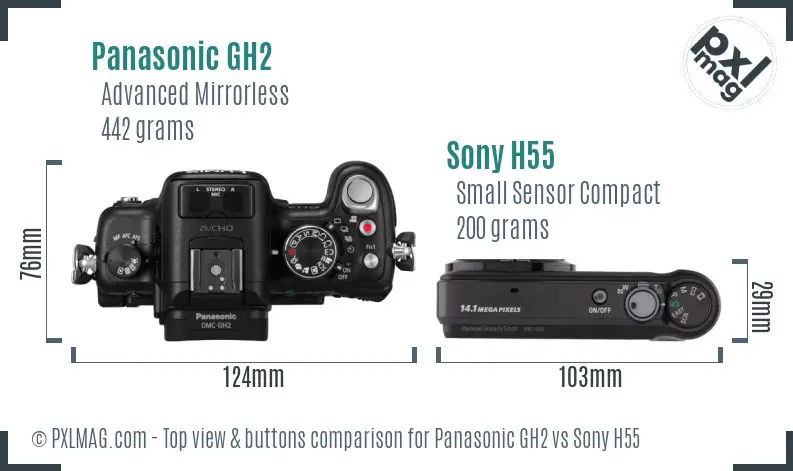 Panasonic GH2 vs Sony H55 top view buttons comparison