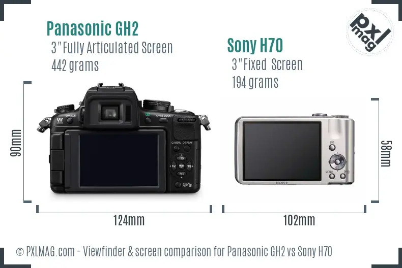 Panasonic GH2 vs Sony H70 Screen and Viewfinder comparison