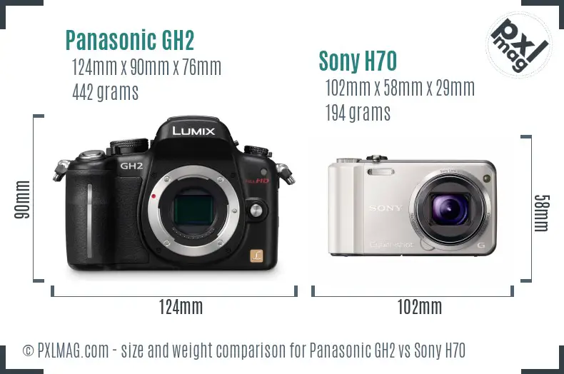 Panasonic GH2 vs Sony H70 size comparison