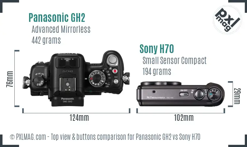 Panasonic GH2 vs Sony H70 top view buttons comparison