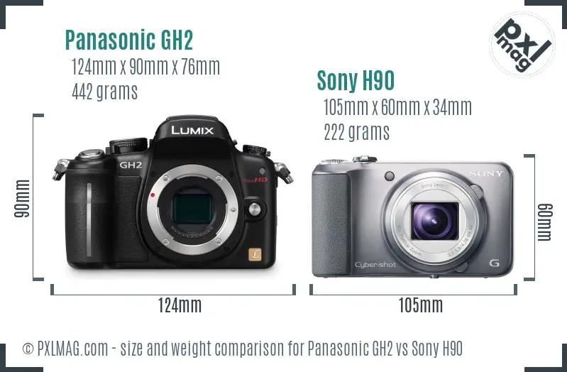 Panasonic GH2 vs Sony H90 size comparison Panasonic GH2 vs Sony H90 size comparison