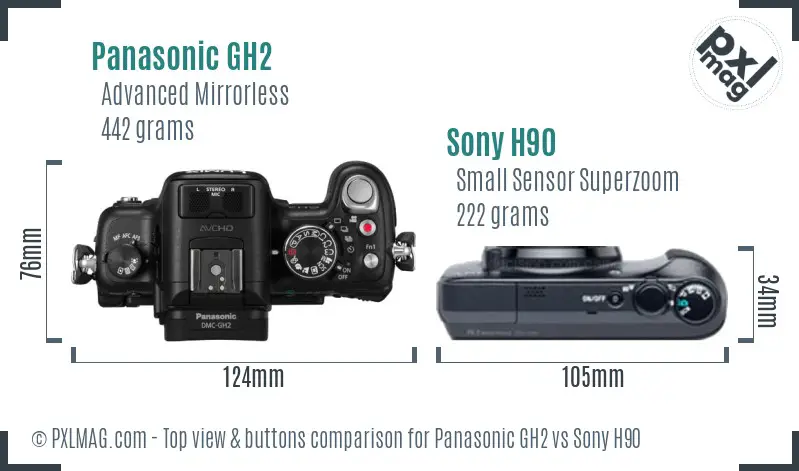 Panasonic GH2 vs Sony H90 top view buttons comparison Panasonic GH2 vs Sony H90 top view buttons comparison