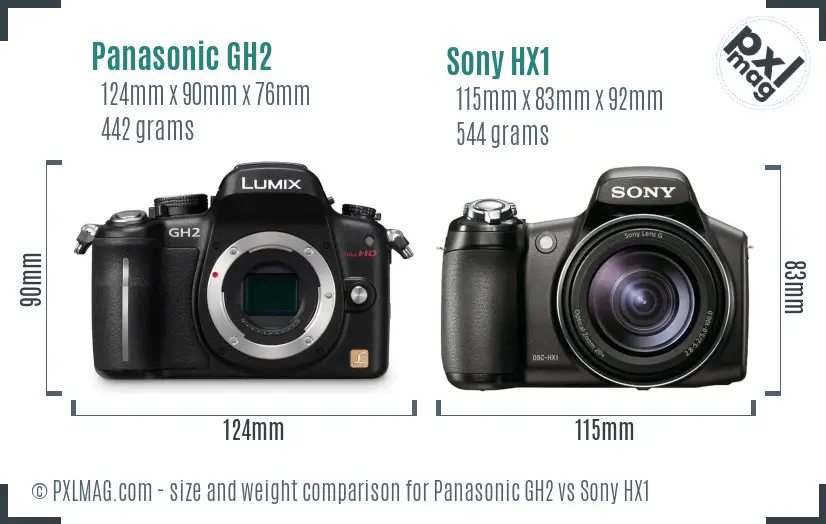 Panasonic GH2 vs Sony HX1 size comparison