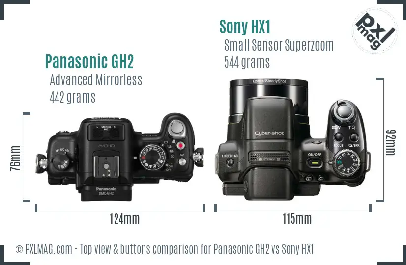 Panasonic GH2 vs Sony HX1 top view buttons comparison