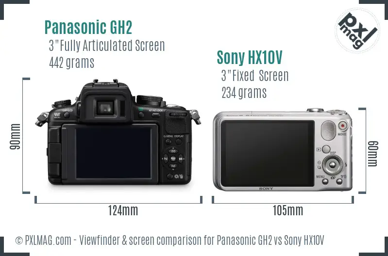 Panasonic GH2 vs Sony HX10V Screen and Viewfinder comparison