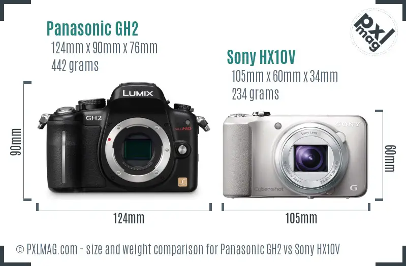 Panasonic GH2 vs Sony HX10V size comparison