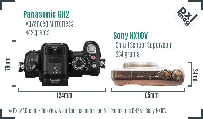 Panasonic GH2 vs Sony HX10V top view buttons comparison