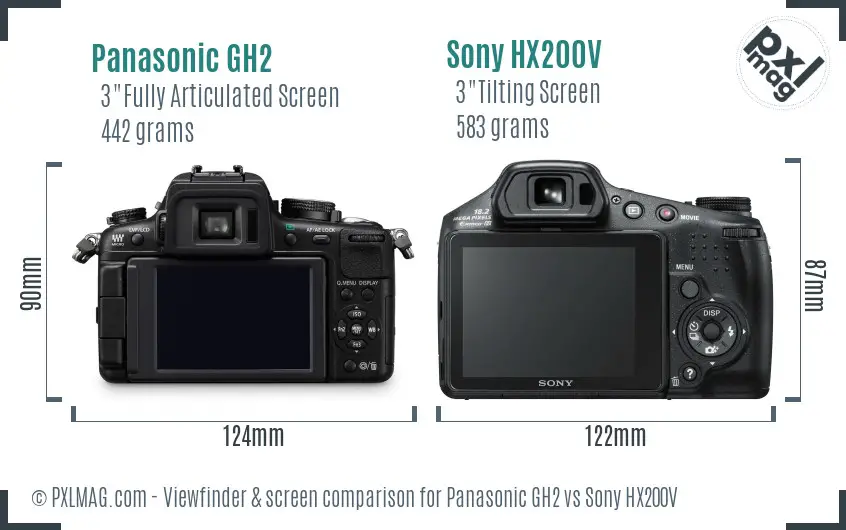 Panasonic GH2 vs Sony HX200V Screen and Viewfinder comparison Panasonic GH2 vs Sony HX200V Screen and Viewfinder comparison