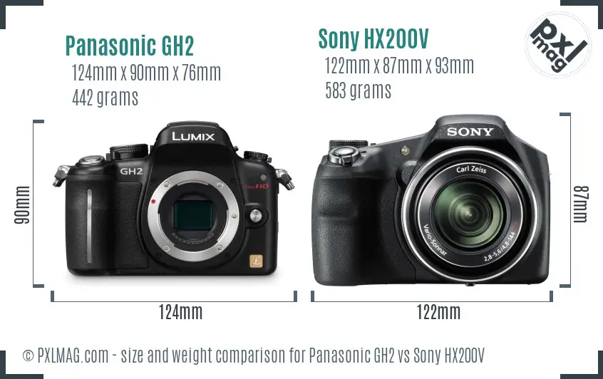 Panasonic GH2 vs Sony HX200V size comparison Panasonic GH2 vs Sony HX200V size comparison