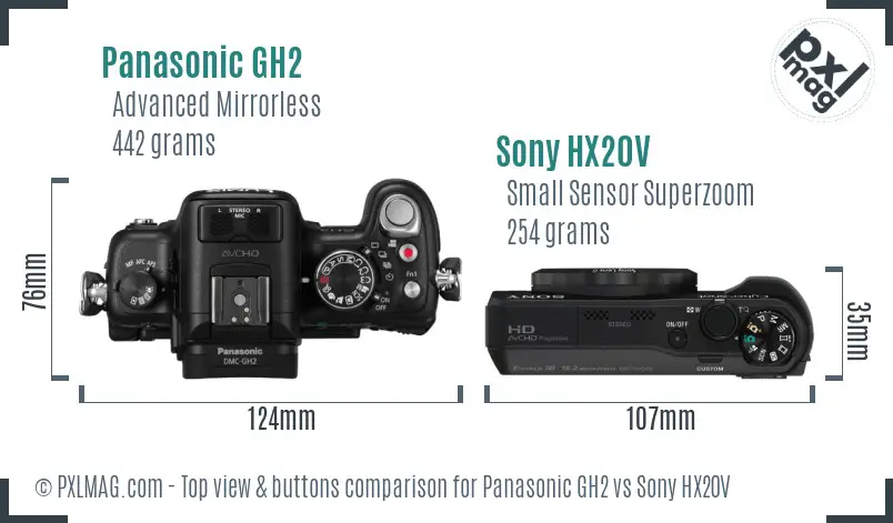 Panasonic GH2 vs Sony HX20V top view buttons comparison