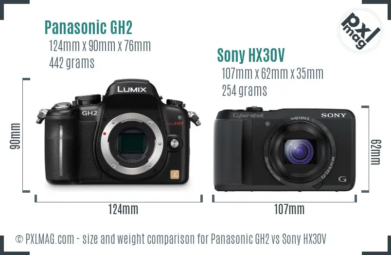 Panasonic GH2 vs Sony HX30V size comparison