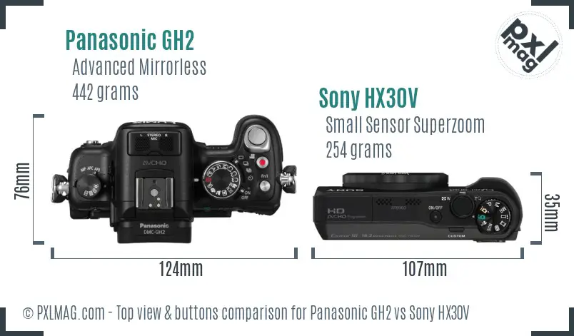 Panasonic GH2 vs Sony HX30V top view buttons comparison