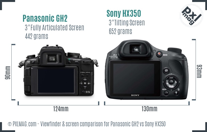 Panasonic GH2 vs Sony HX350 Screen and Viewfinder comparison