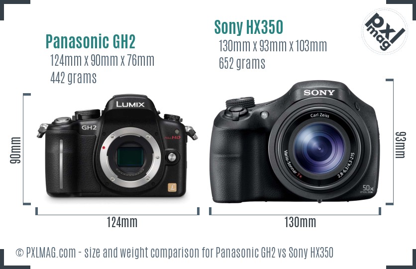 Panasonic GH2 vs Sony HX350 size comparison Panasonic GH2 vs Sony HX350 size comparison