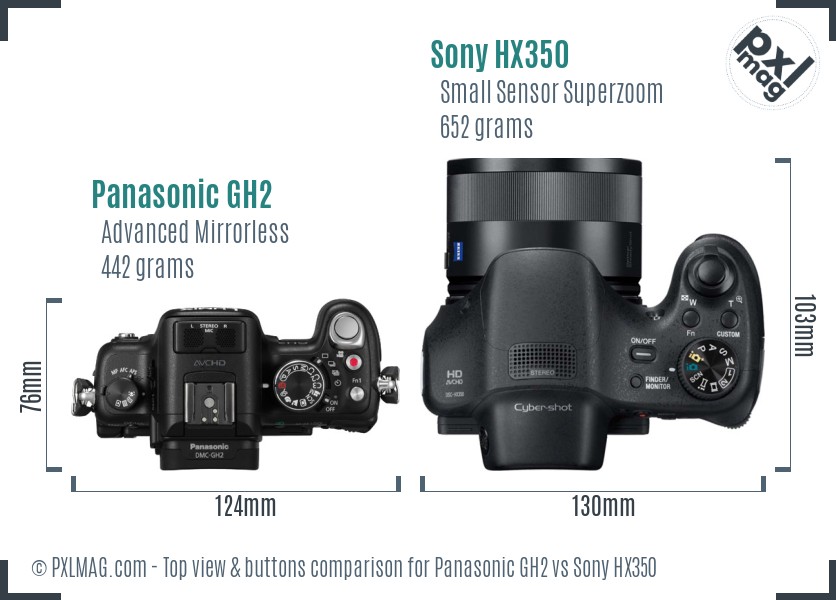Panasonic GH2 vs Sony HX350 top view buttons comparison