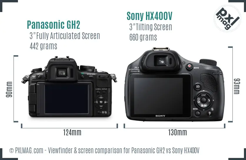 Panasonic GH2 vs Sony HX400V Screen and Viewfinder comparison