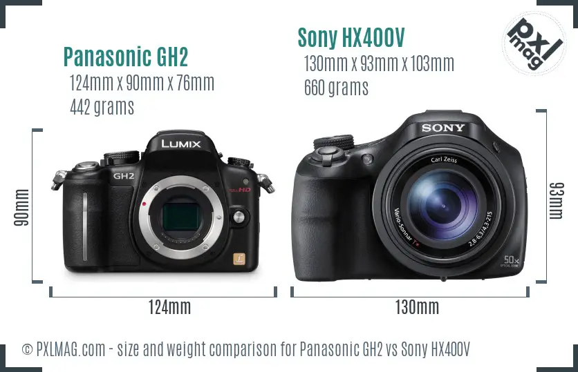 Panasonic GH2 vs Sony HX400V size comparison
