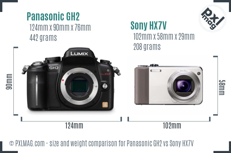 Panasonic GH2 vs Sony HX7V size comparison Panasonic GH2 vs Sony HX7V size comparison